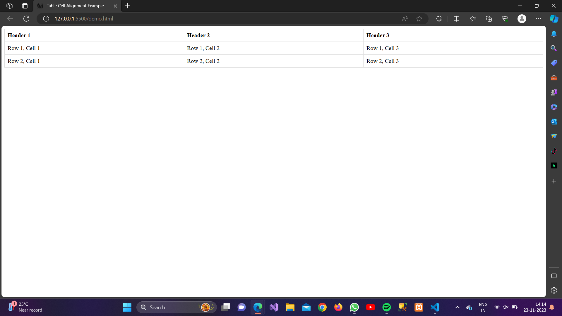 Table Cell Alignment (verticalalign for table cells) Practicise
